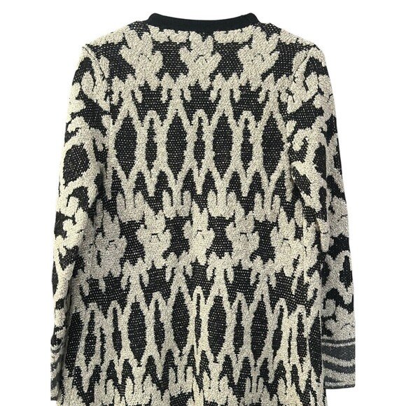 Lucky Brand Womens Black Beige Gray Open Front Geomstric Cardigan Sweater Size M - Picture 12 of 13